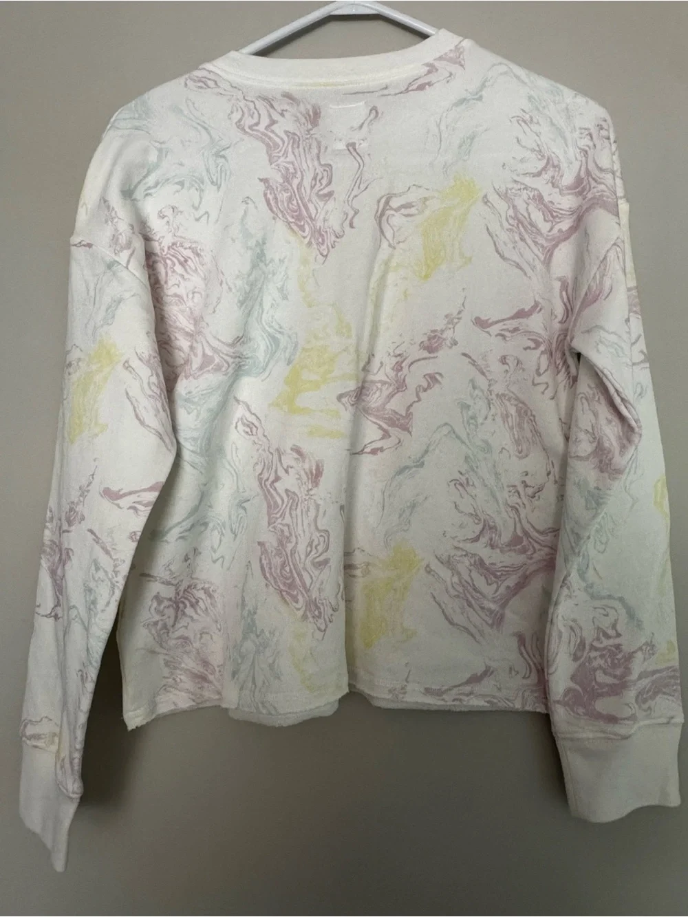 GAP girls Marble-Print Crewneck Sweater - Pastel White sz xxl